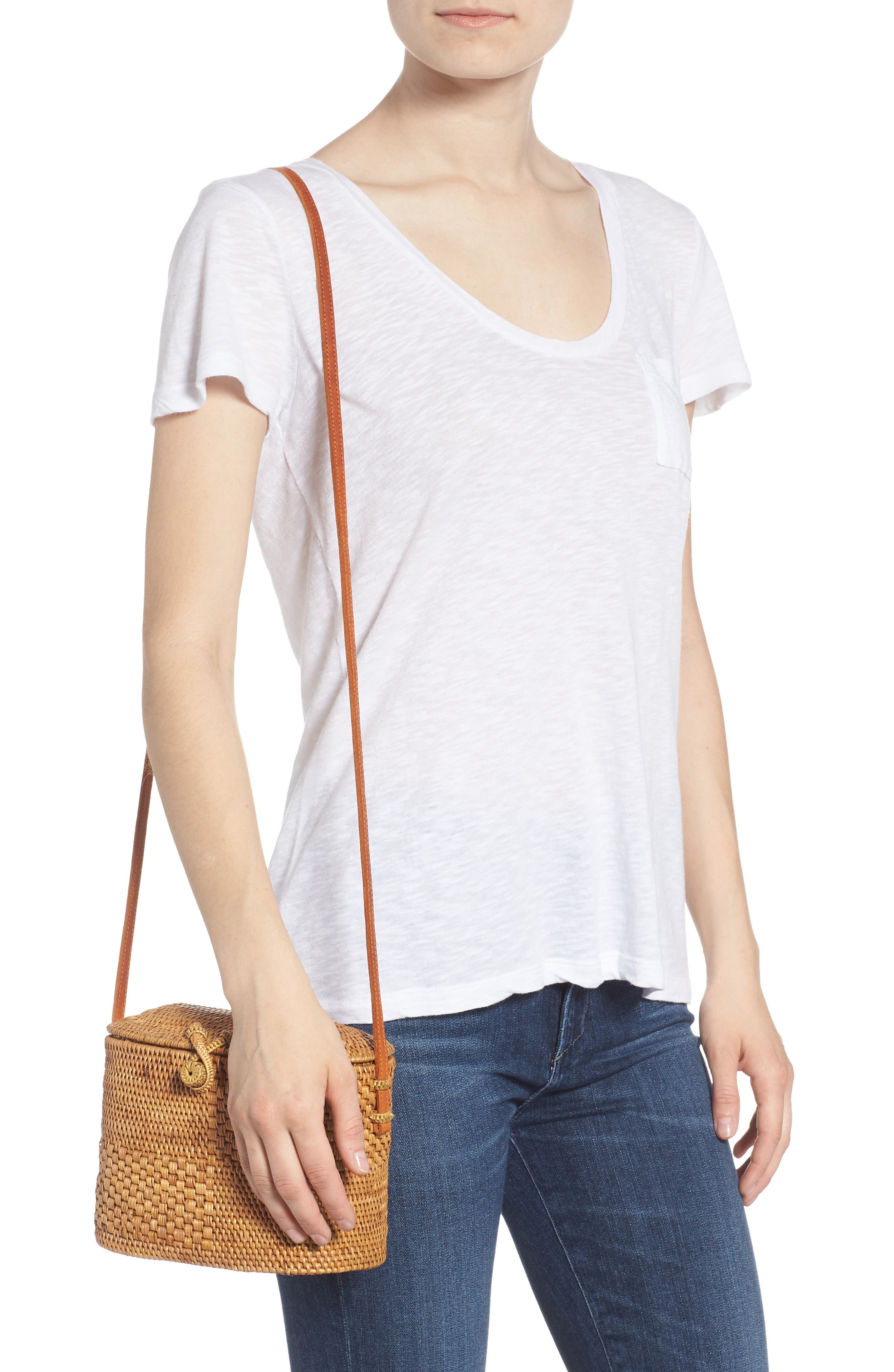Street Level Woven Rattan Box Crossbody Bag, Alternate, color, 