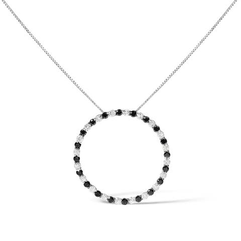 Silver 2.0 Cttw Diamond Open Hoop Circle Pendant Necklace