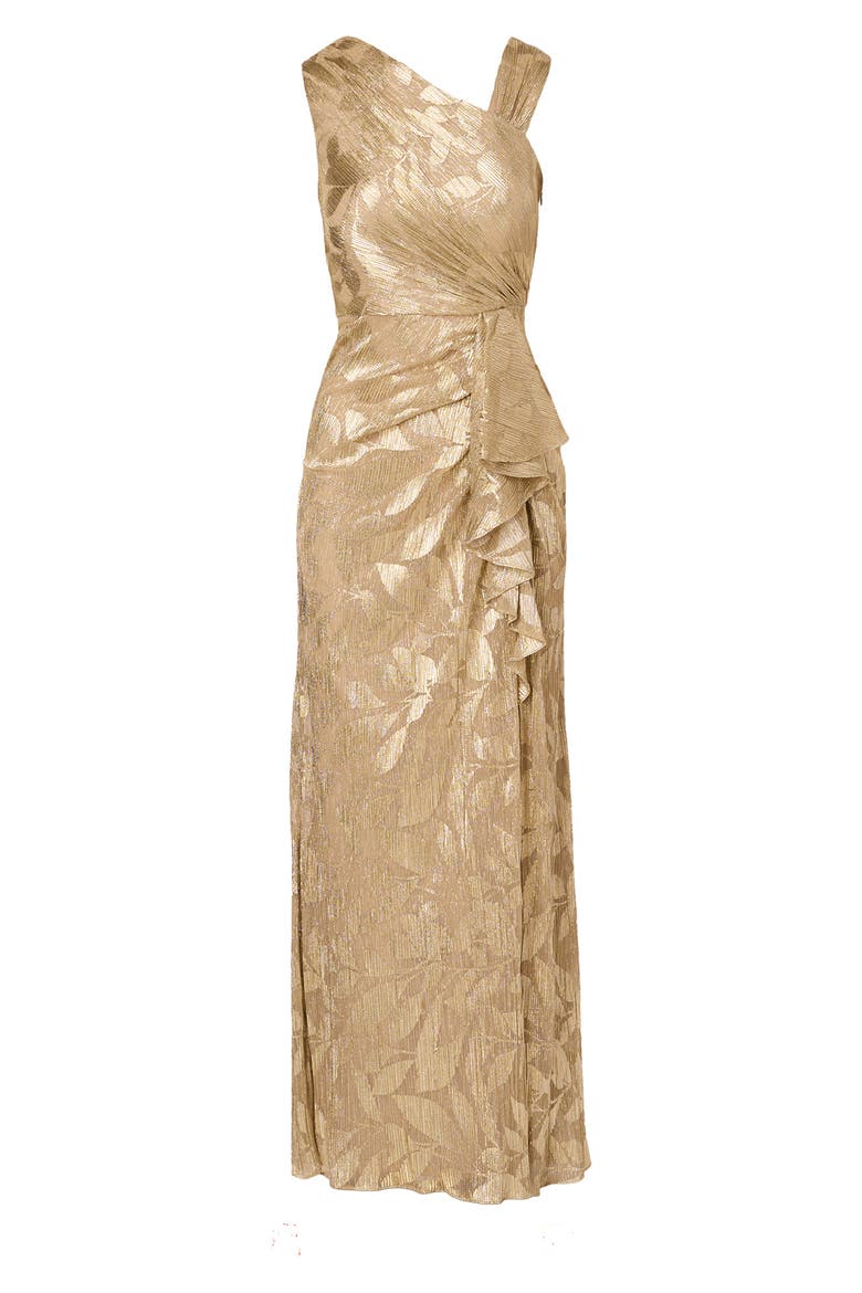 Foil Asymmetric Neck Gown, Alternate, color, CHAMPAGNE/ GOLD