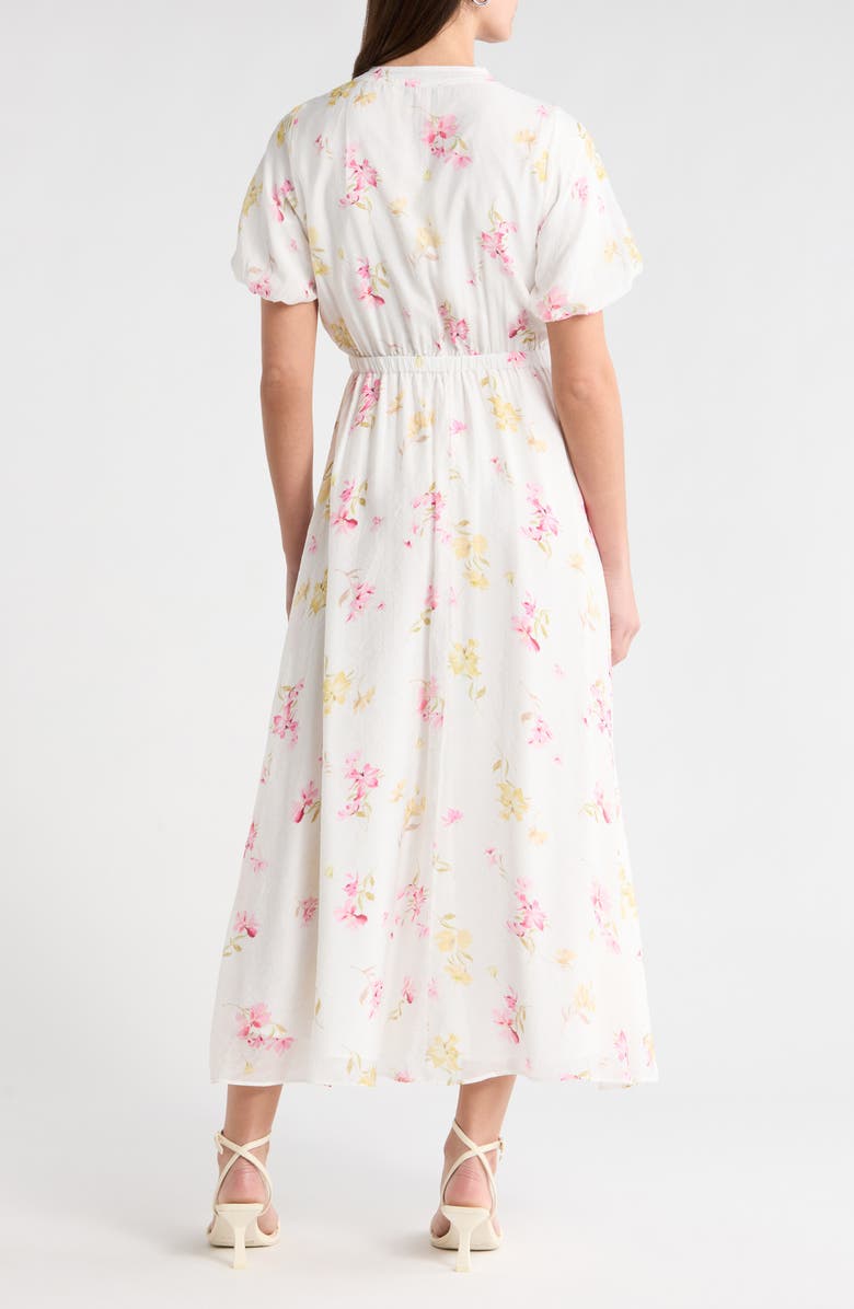 Vince Camuto Floral Split Neck Maxi Dress, Alternate, color, Lemon Cream