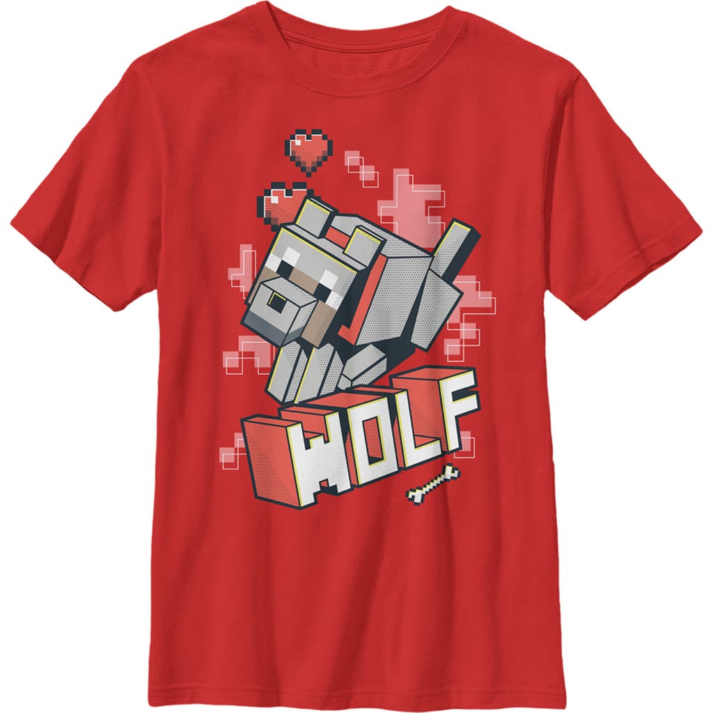 Minecraft Boy's Wolf Graphic T-shirt In Red