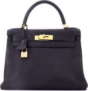 Pre-Owned Hermes Kelly Handbag Black Togo with Gold Hardware 28