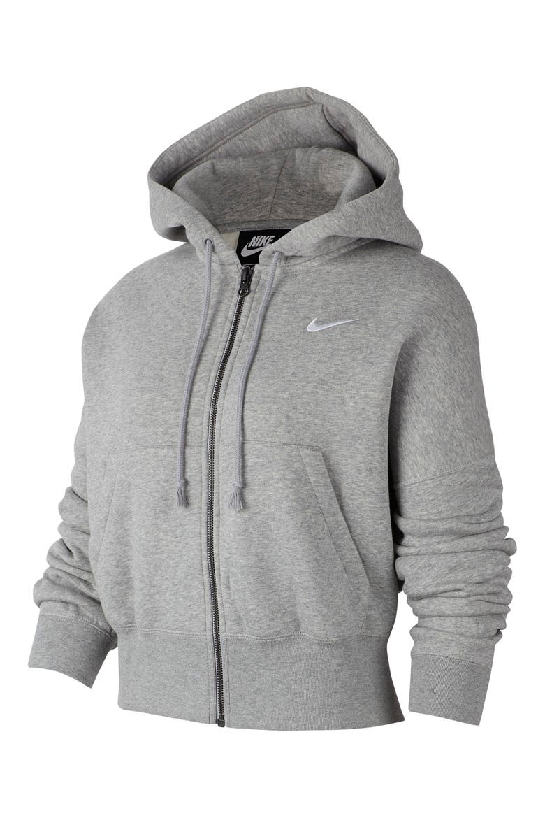Sportswear Fleece Full Zip Hoodie, Alternate, color, DARK GREY HEATHER/ WHITE