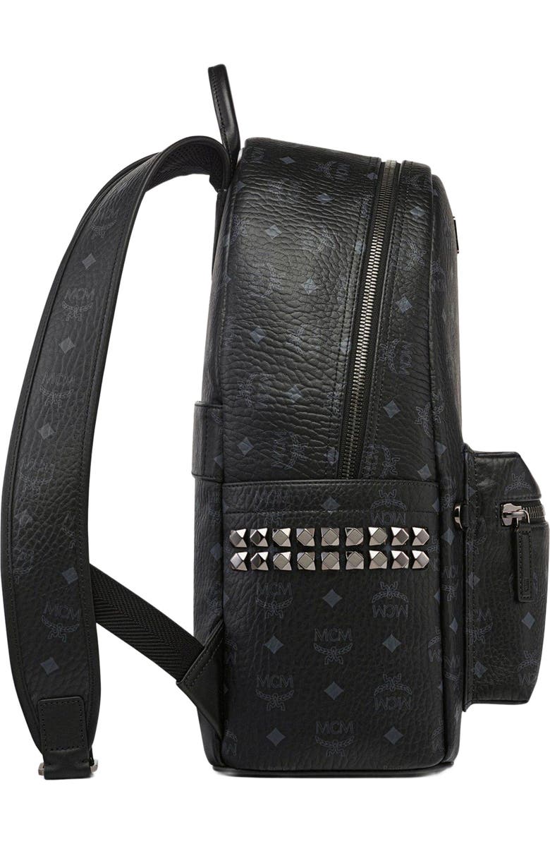 MCM Medium Stark Side Studs Backpack in Visetos, Alternate, color, Black