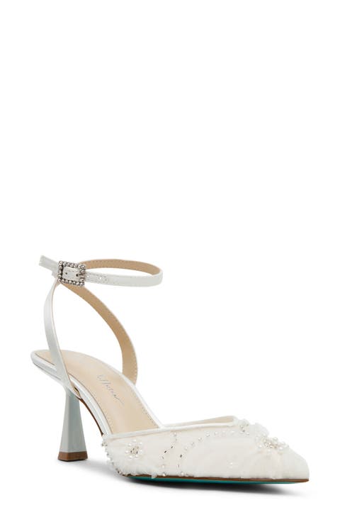 Delia Beaded Mesh Ankle Strap Pump (Women)