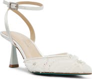 Betsey Johnson Delia Beaded Mesh Ankle Strap Pump