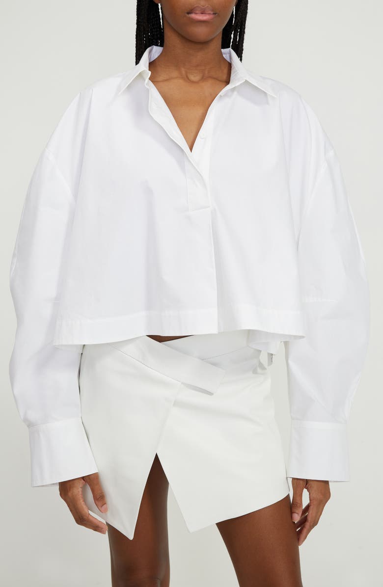 The Attico Jill Stripe Balloon Sleeve Crop Button-Up Shirt, Alternate, color,