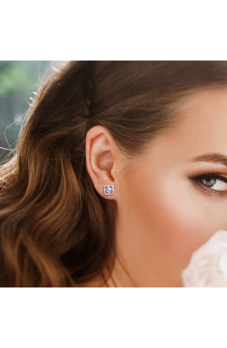 Julianna B. Gemstone & Diamond Square Halo Earrings 10k, Alternate, color, Topaz/White Gold