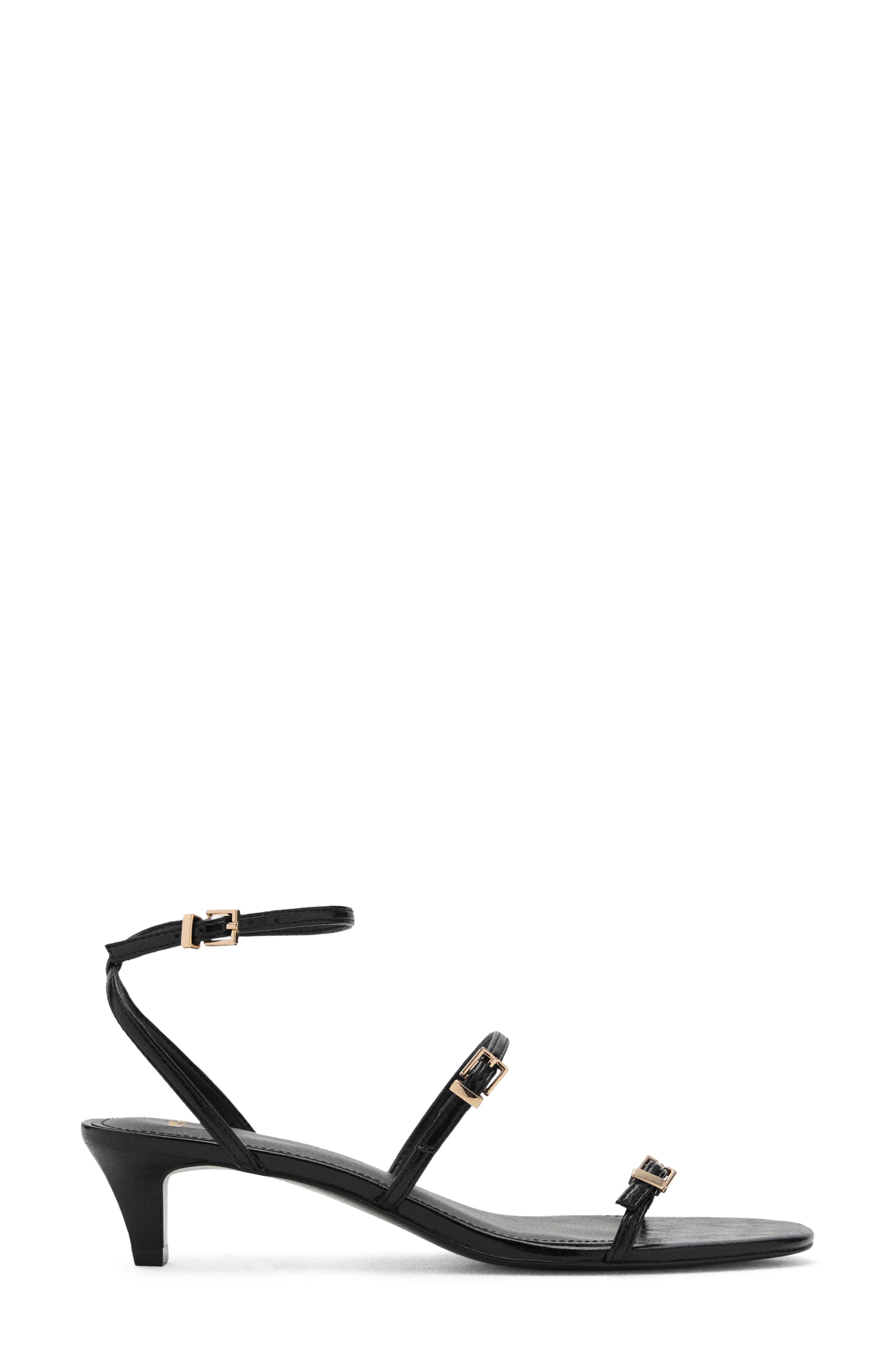 MANGO Strappy Kitten Heel Sandal, Alternate, color, Black