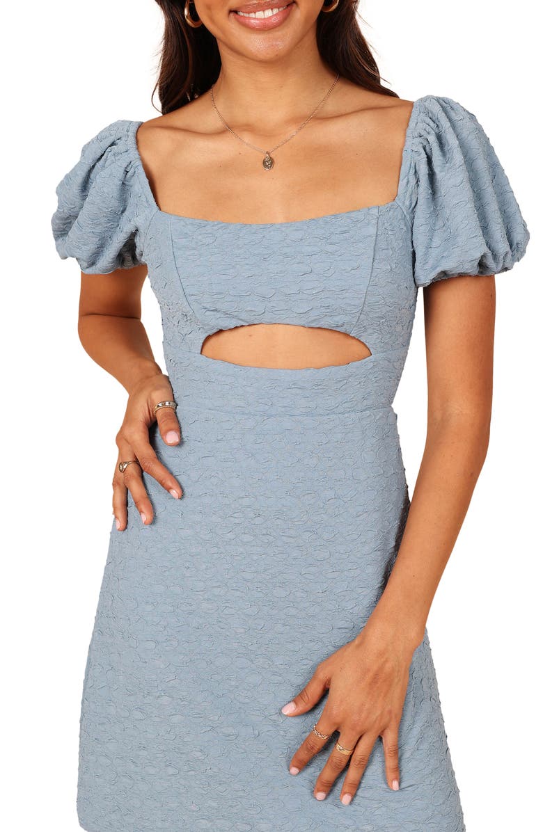 Petal & Pup Baxie Cutout Textured Mini Dress, Alternate, color, Blue