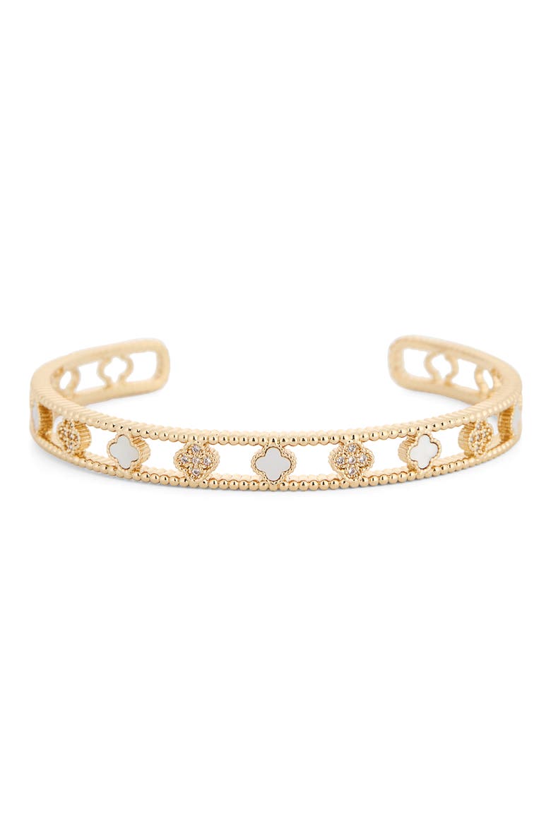 Crystal & Clover Cuff, Main, color, GOLD