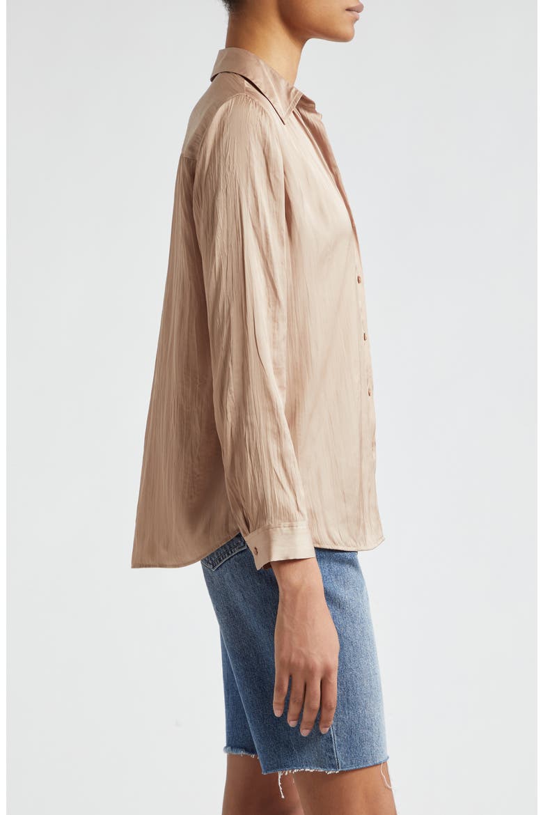 Nina Crinkle Satin Shirt, Alternate, color, CAPPUCCINO