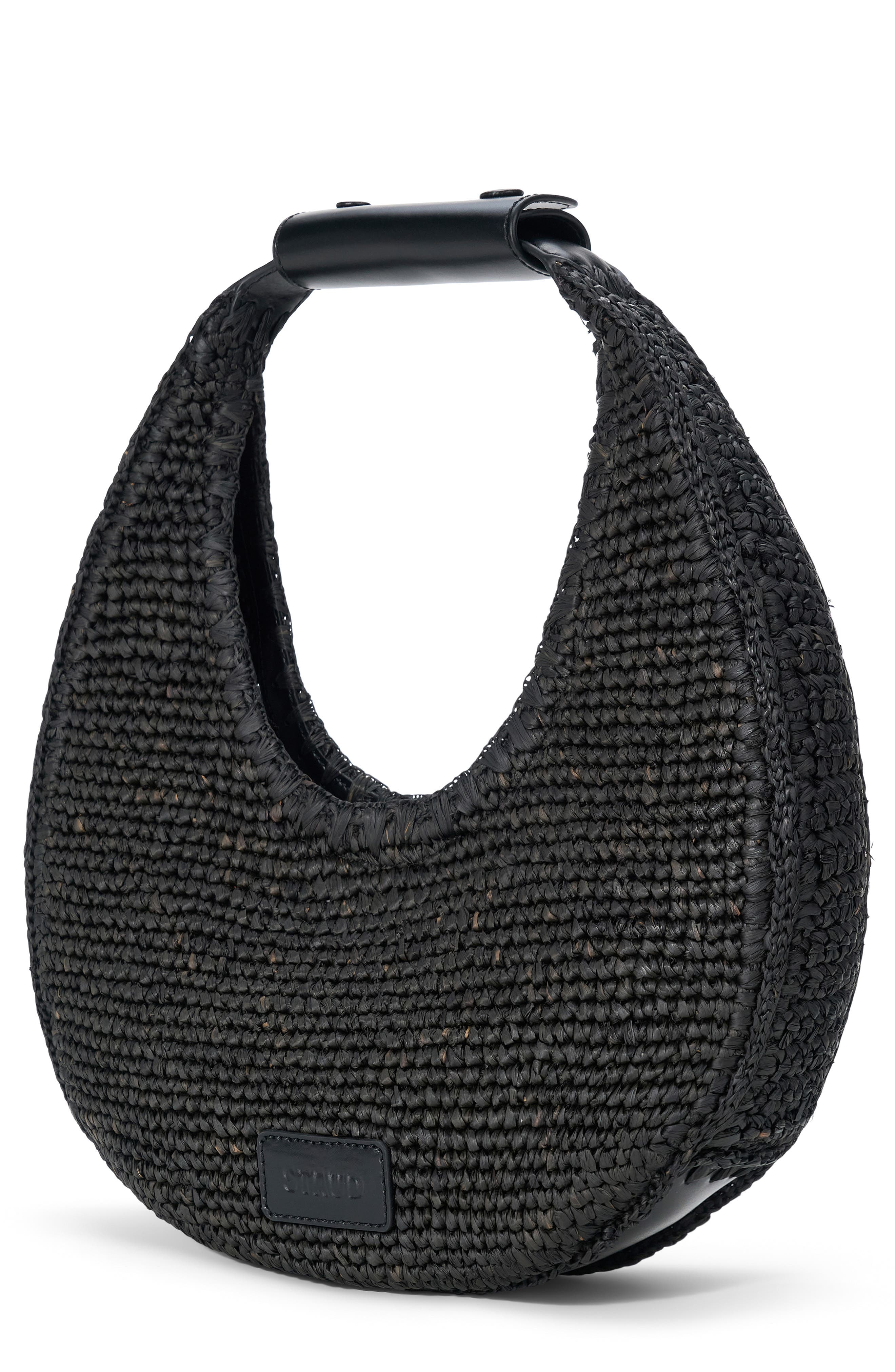 STAUD Moon Raffia Tote, Main, color, Black