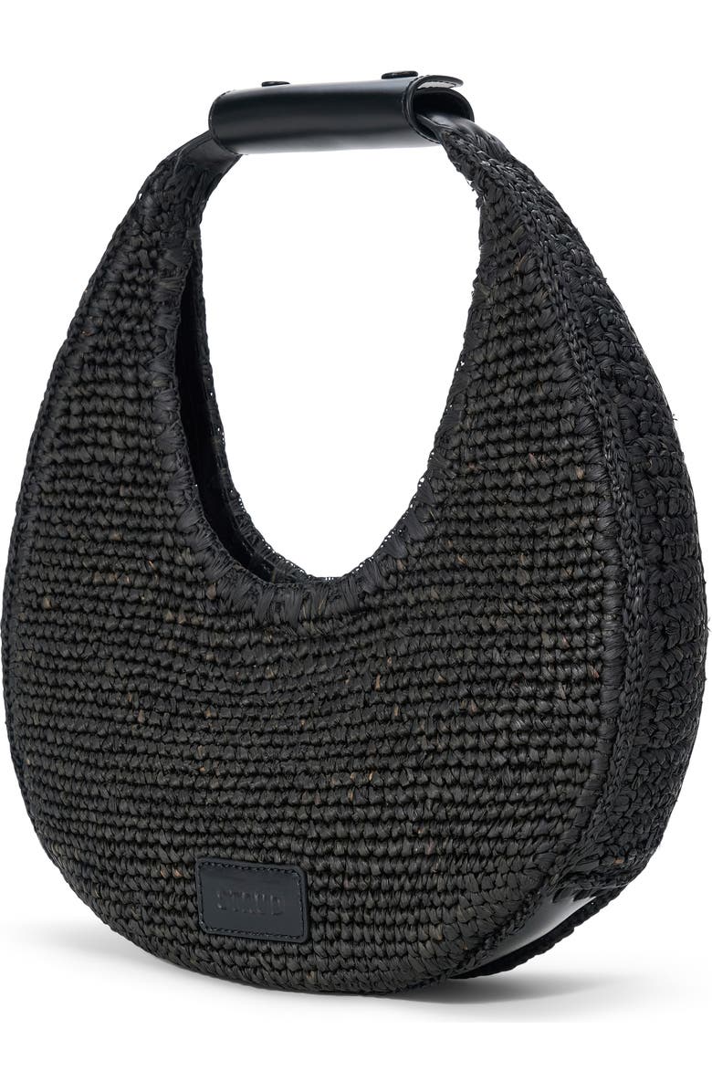 STAUD Moon Raffia Tote, Main, color, Black