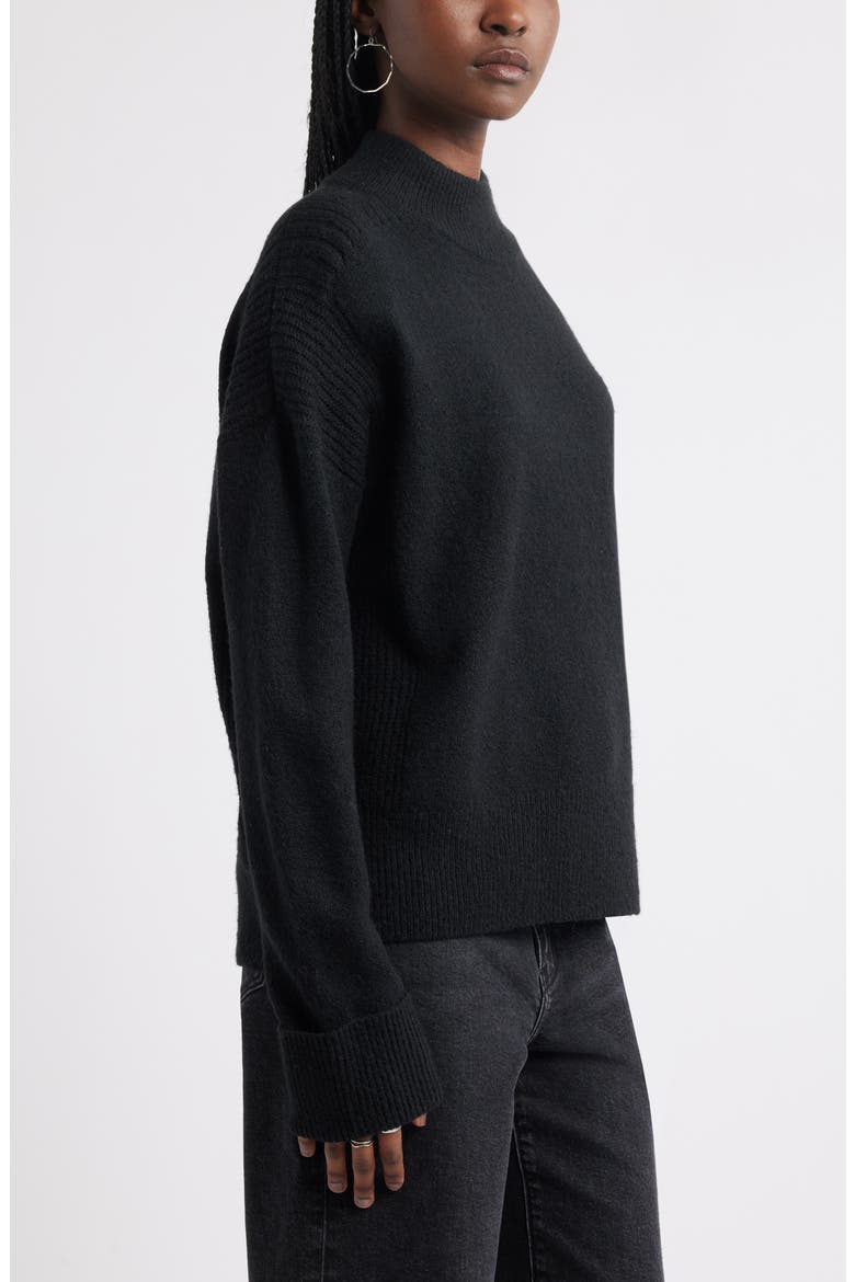 Rib Detail Mock Neck Sweater, Alternate, color, BLACK