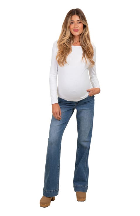 Wide Hem Flare Maternity Jeans