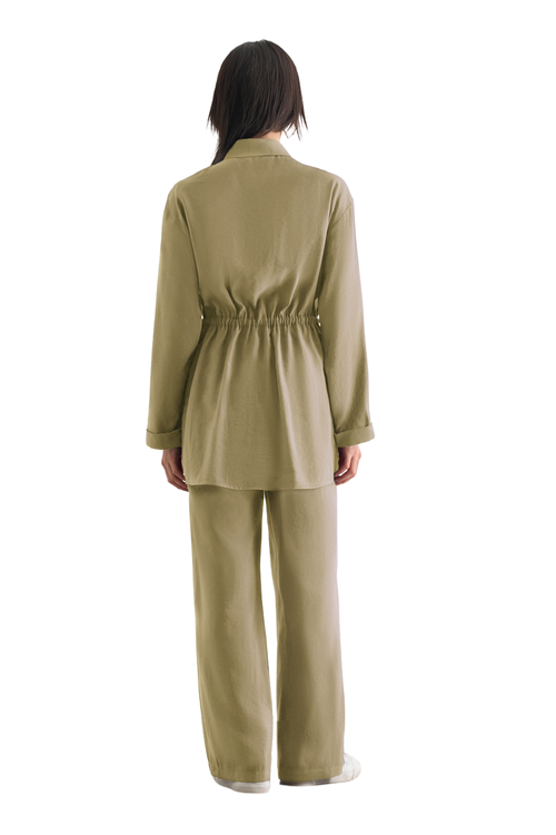 Mizalle Light Weight Cinch Waist Tunic In Green