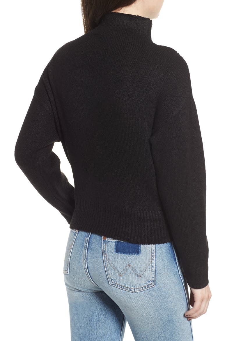 Tie Hem Funnel Neck Sweater, Alternate, color, BLACK