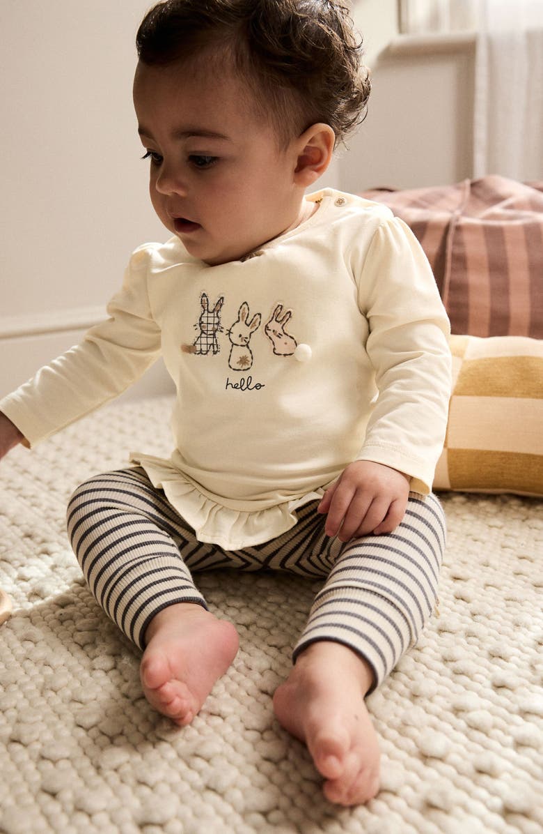NEXT Bunny Shirt & Leggings Set, Alternate, color, Beige Multi