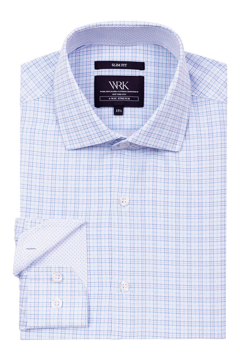 Slim Fit Microcheck Performance Dress Shirt, Alternate, color, WHITE/ BLUE