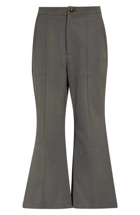Pintuck Crop Flare Pants
