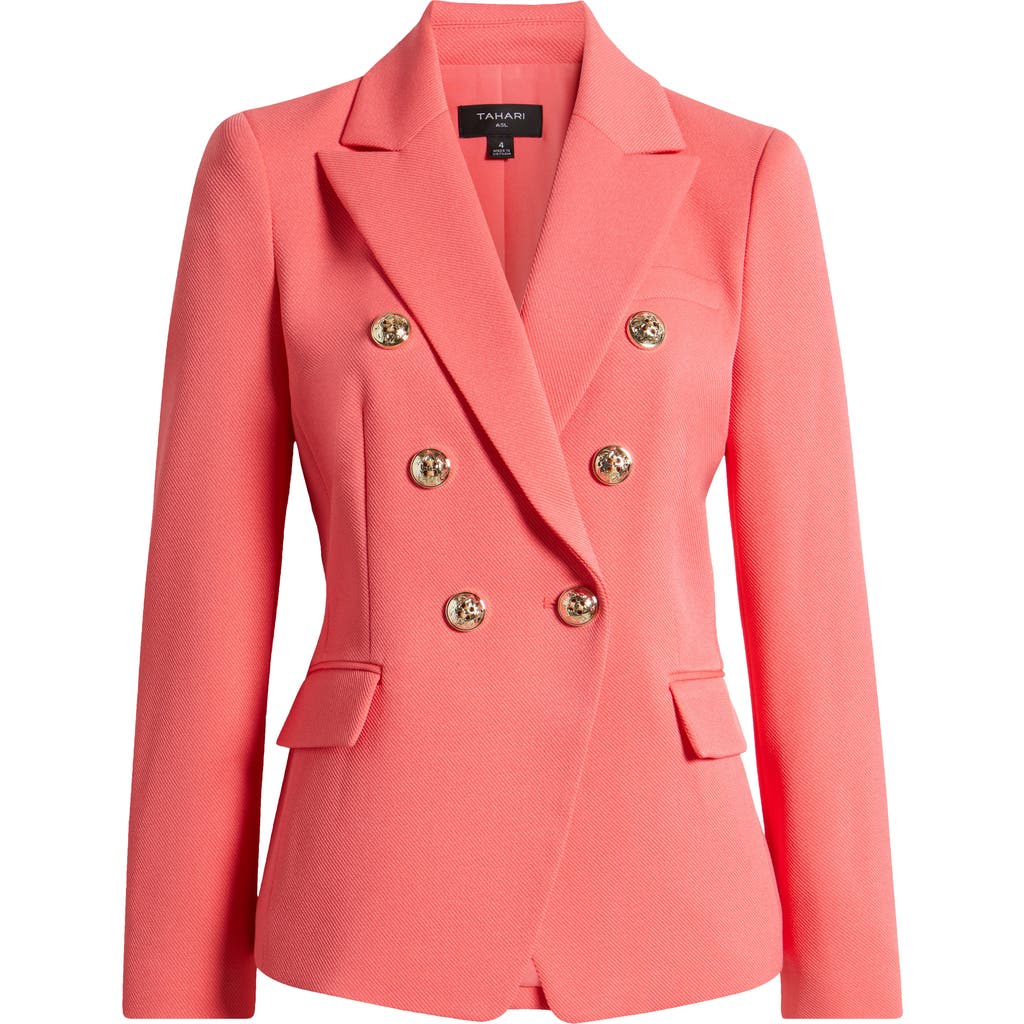 Tahari Asl Double Breasted Twill Blazer In Sunset