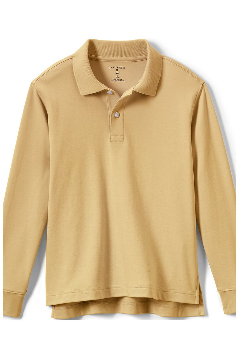 School Uniform Kids Long Sleeve Interlock Polo Shirt, Alternate, color, Maize