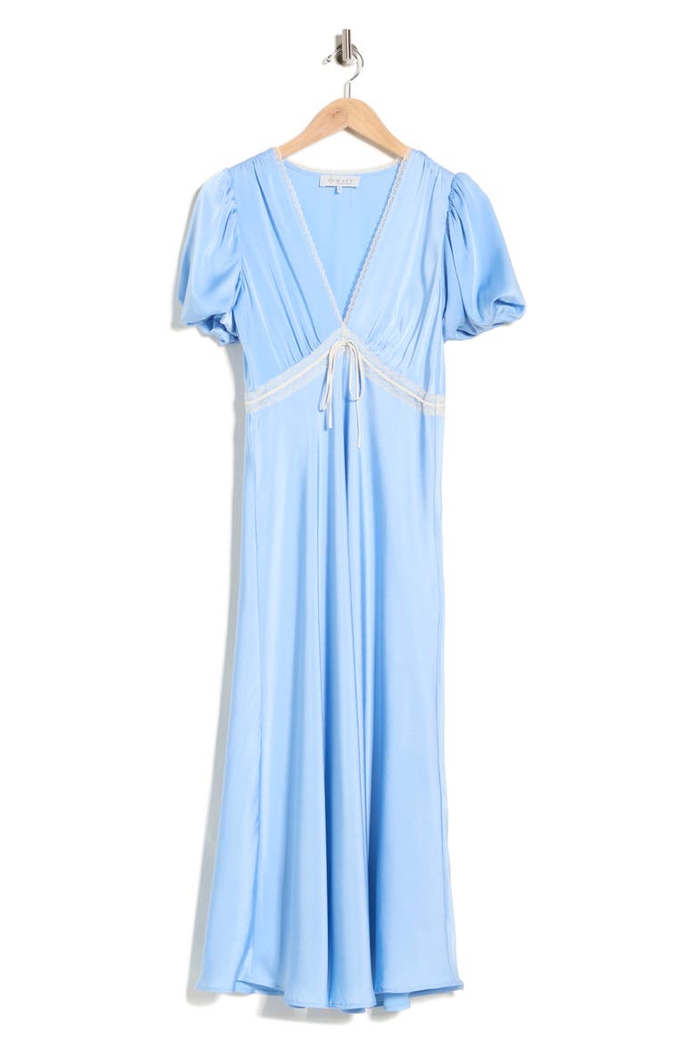 Lace Trim Puff Sleeve Midi Dress, Alternate, color, BLUE