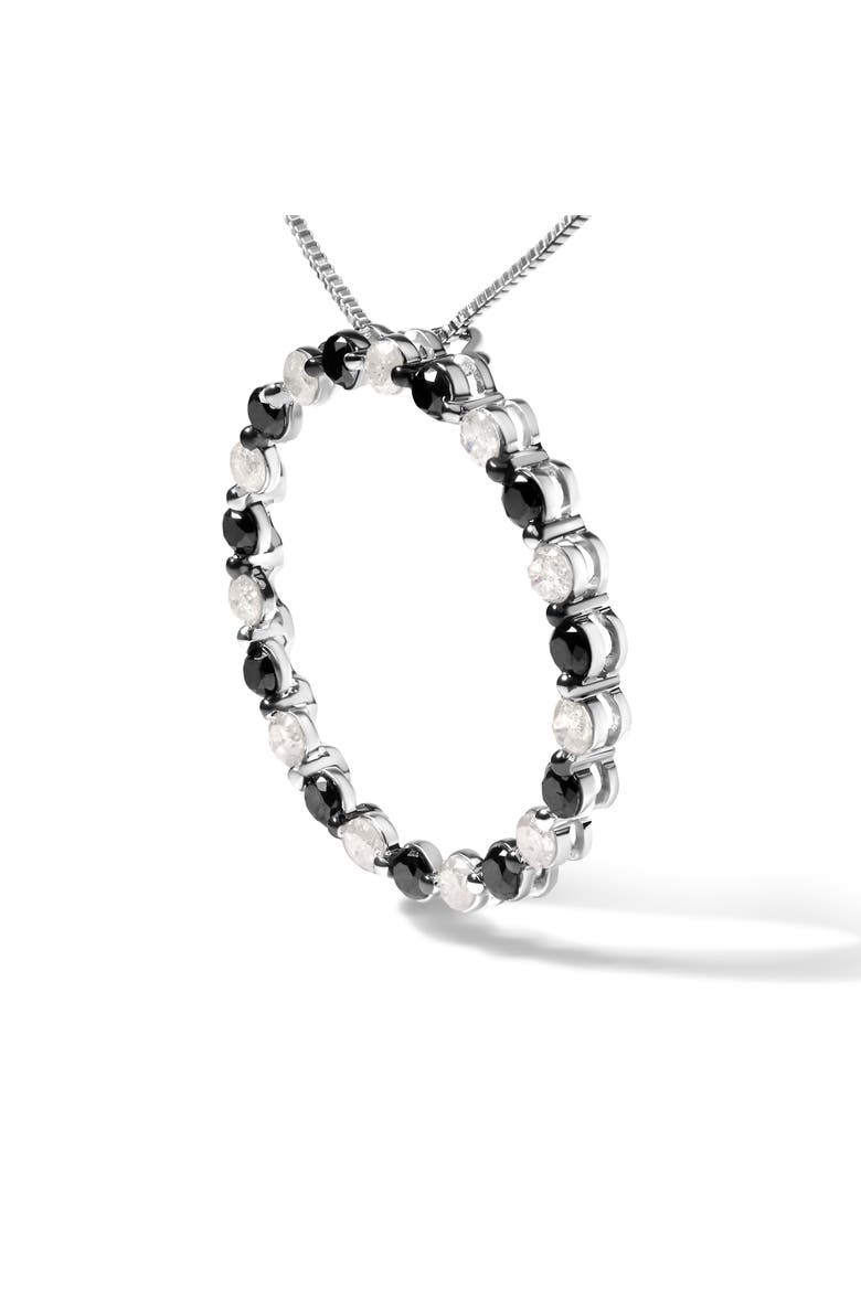 Silver 1 3/4 Cttw Black and White Diamond Open Circle Hoop Pendant Necklace, Alternate, color, White