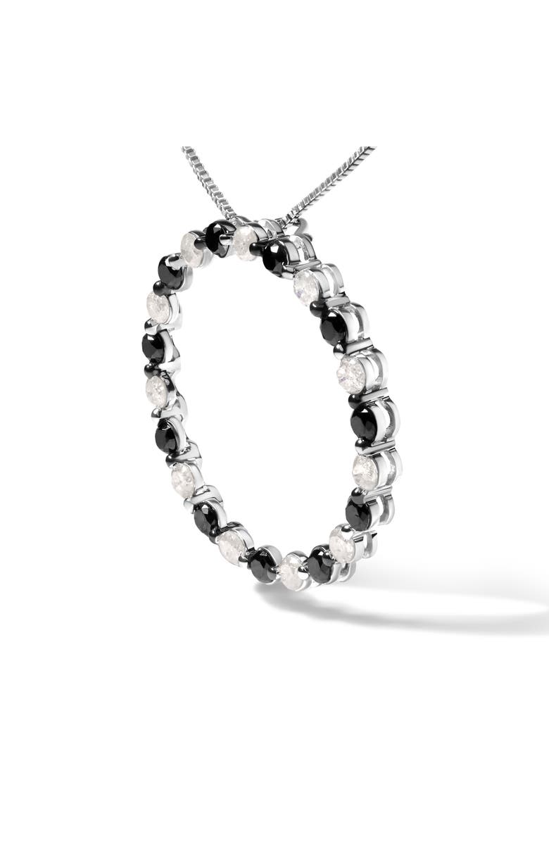 Haus of Brilliance Silver 1 3/4 Cttw Black and White Diamond Open Circle Hoop Pendant Necklace, Alternate, color, White