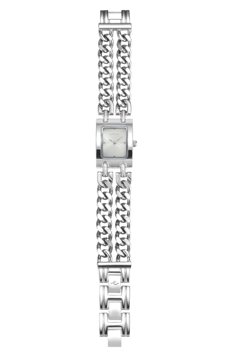 Ettika Thick Chain Bracelet Watch, Alternate, color, Vanilla And Silver