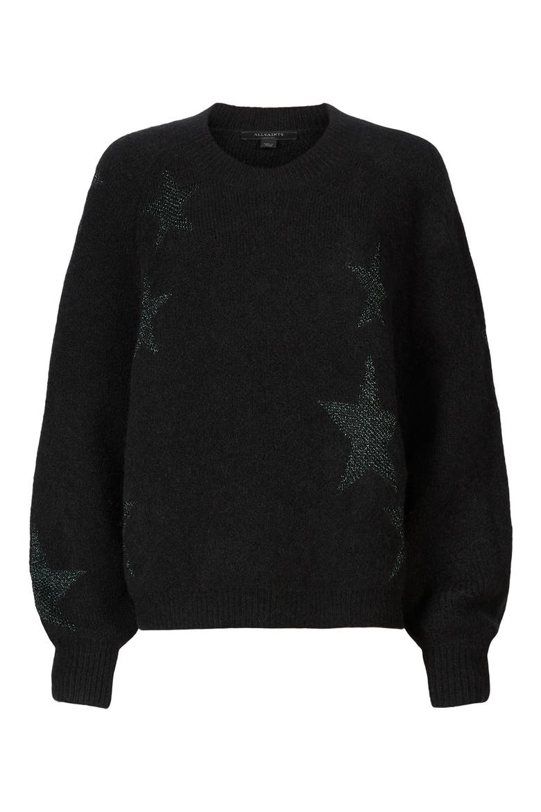 Metallic Star Alpaca & Wool Blend Sweater, Alternate, color, BLACK/ GREEN