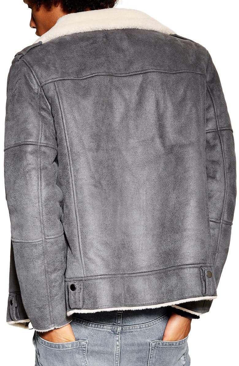 Topman Faux Shearling Biker Jacket, Alternate, color,