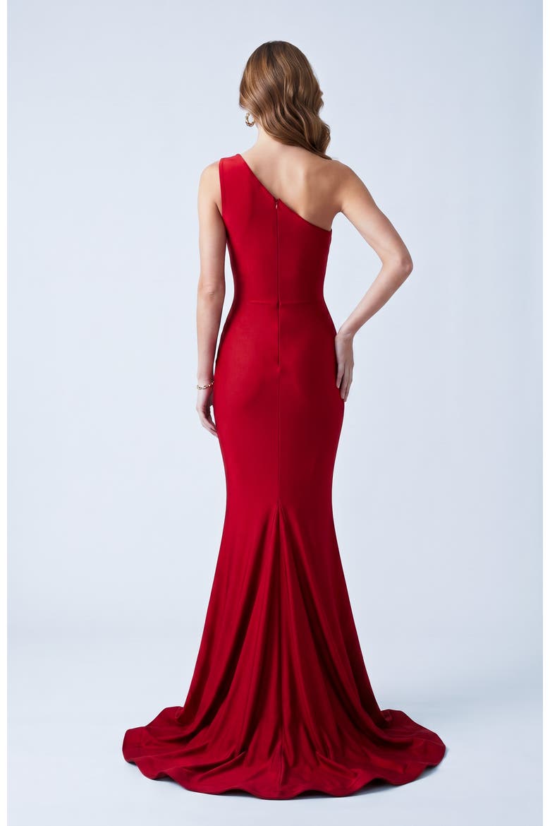 One Shoulder Ruched Mermaid Evening Gown, Alternate, color, Red