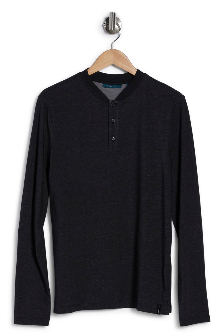 Plated Long Sleeve Henley, Alternate, color, BLACK