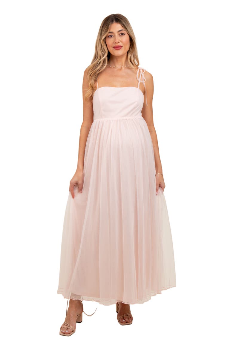Square Neck Shoulder Tie Tulle Maxi Dress, Alternate, color, Light Pink
