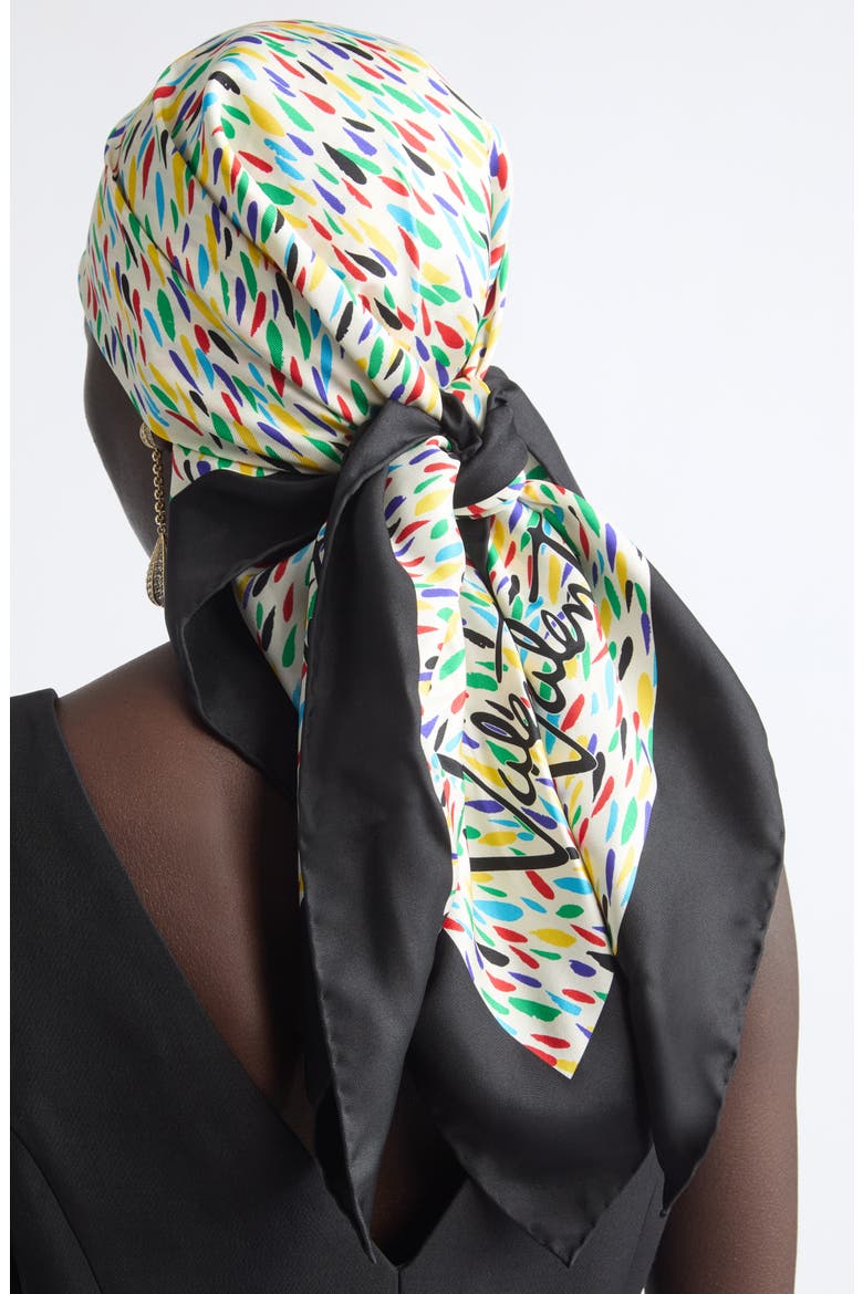 Colorful Print Silk Square Scarf, Alternate, color, WHITE MULTI
