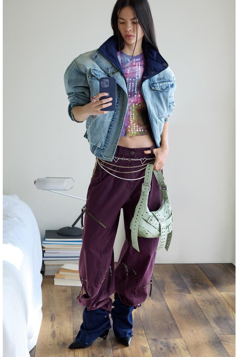 Baggy Zipper Pants, Alternate, color, PURPLE