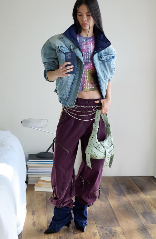 Desigual Baggy Zipper Pants In Purple