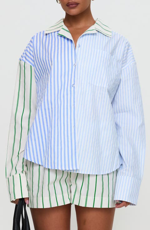 Get The Picture Mixed Stripe Recycled Cotton Button-Up Shirt