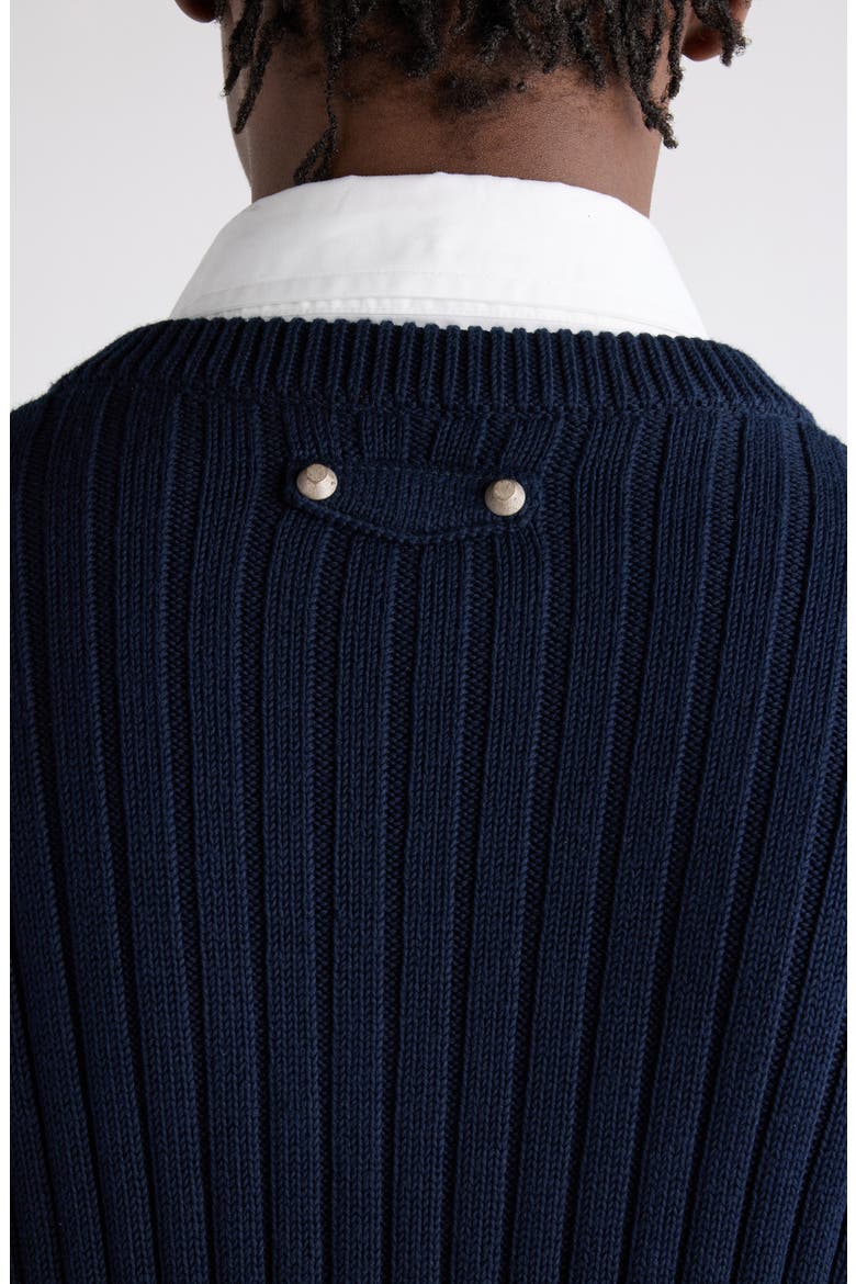 Mixed Media Prelayered Cotton Rib Sweater, Alternate, color, 4170 NAVY/ WHITE