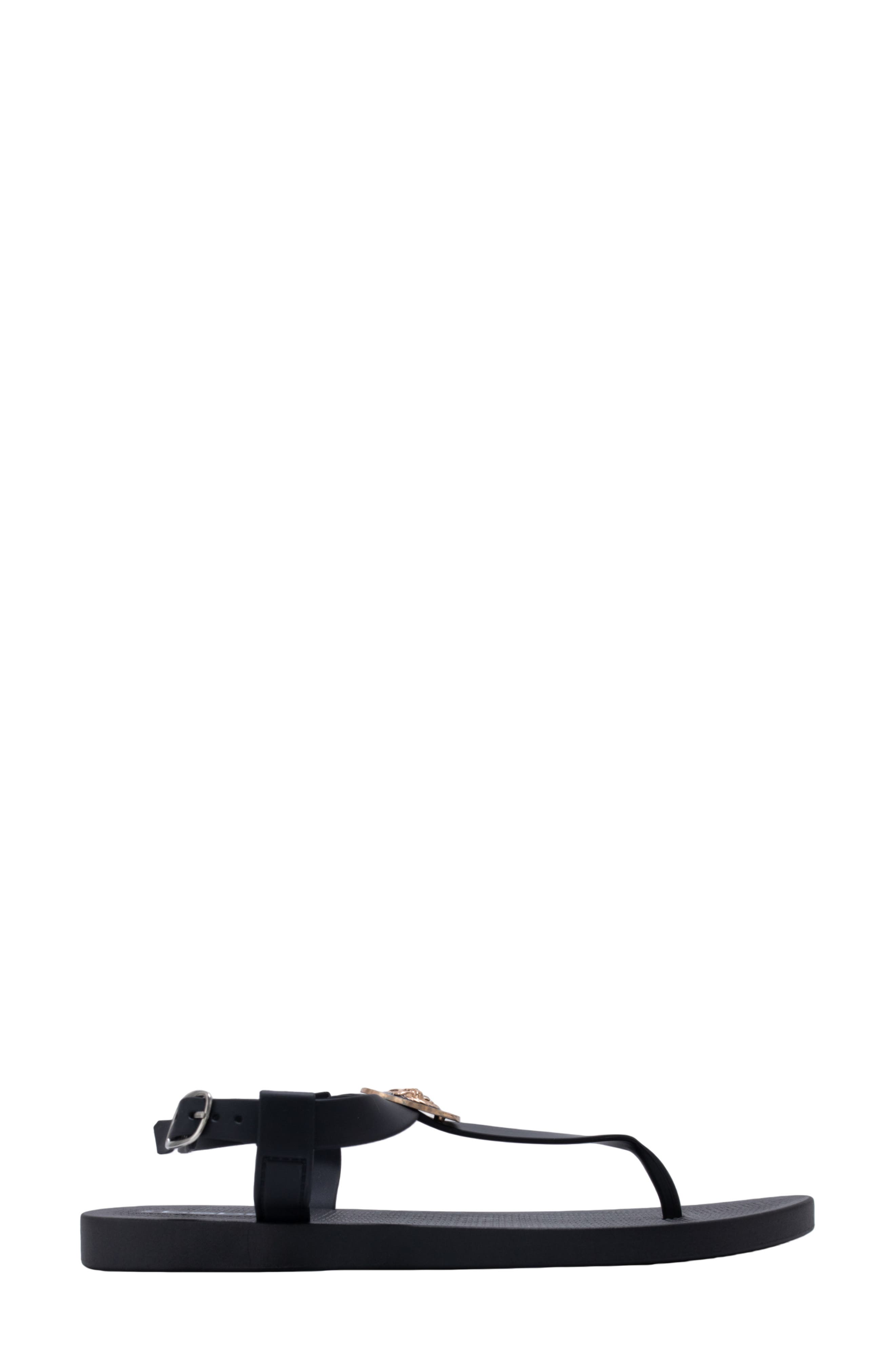 bebe Lion Charm T-Strap Sandal, Alternate, color, Black