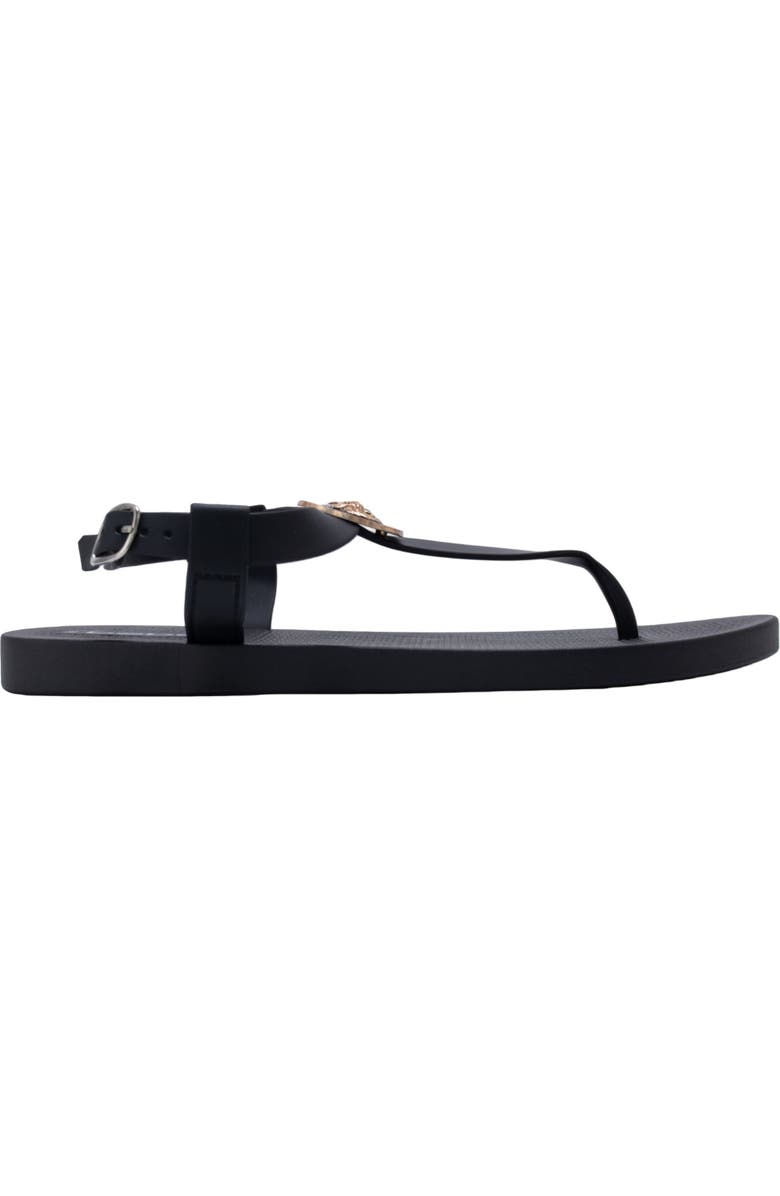 bebe Lion Charm T-Strap Sandal, Alternate, color, Black