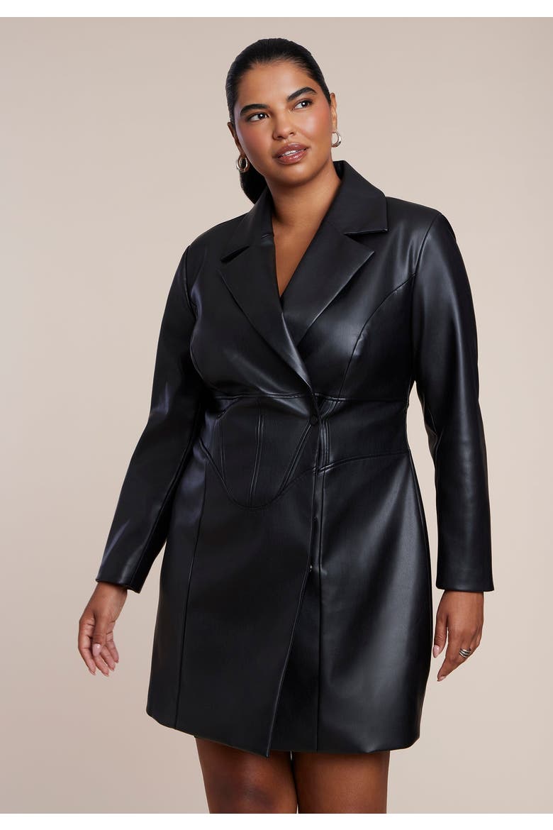 Faux Leather Corset Waist Blazer Mini Dress, Alternate, color, BLACK ONYX