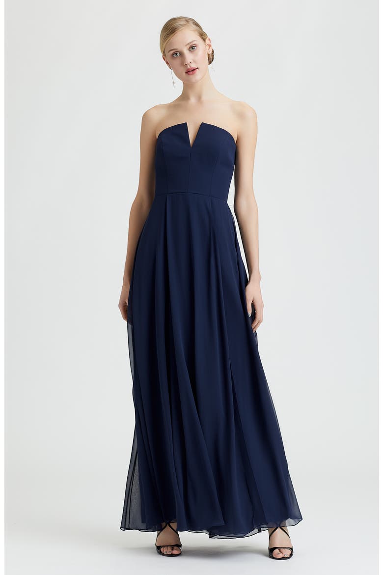 Strapless Chiffon A-Line Gown, Alternate, color, BURGUNDY