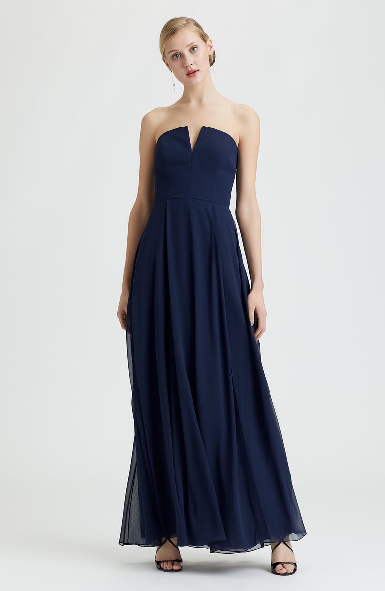 Dessy Collection Strapless Chiffon A-Line Gown, Alternate, color,