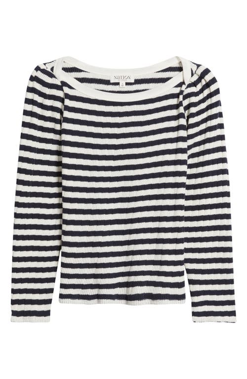 Nation Ltd Amelie Stripe Envelope Neck Top In Pointelle Stripe