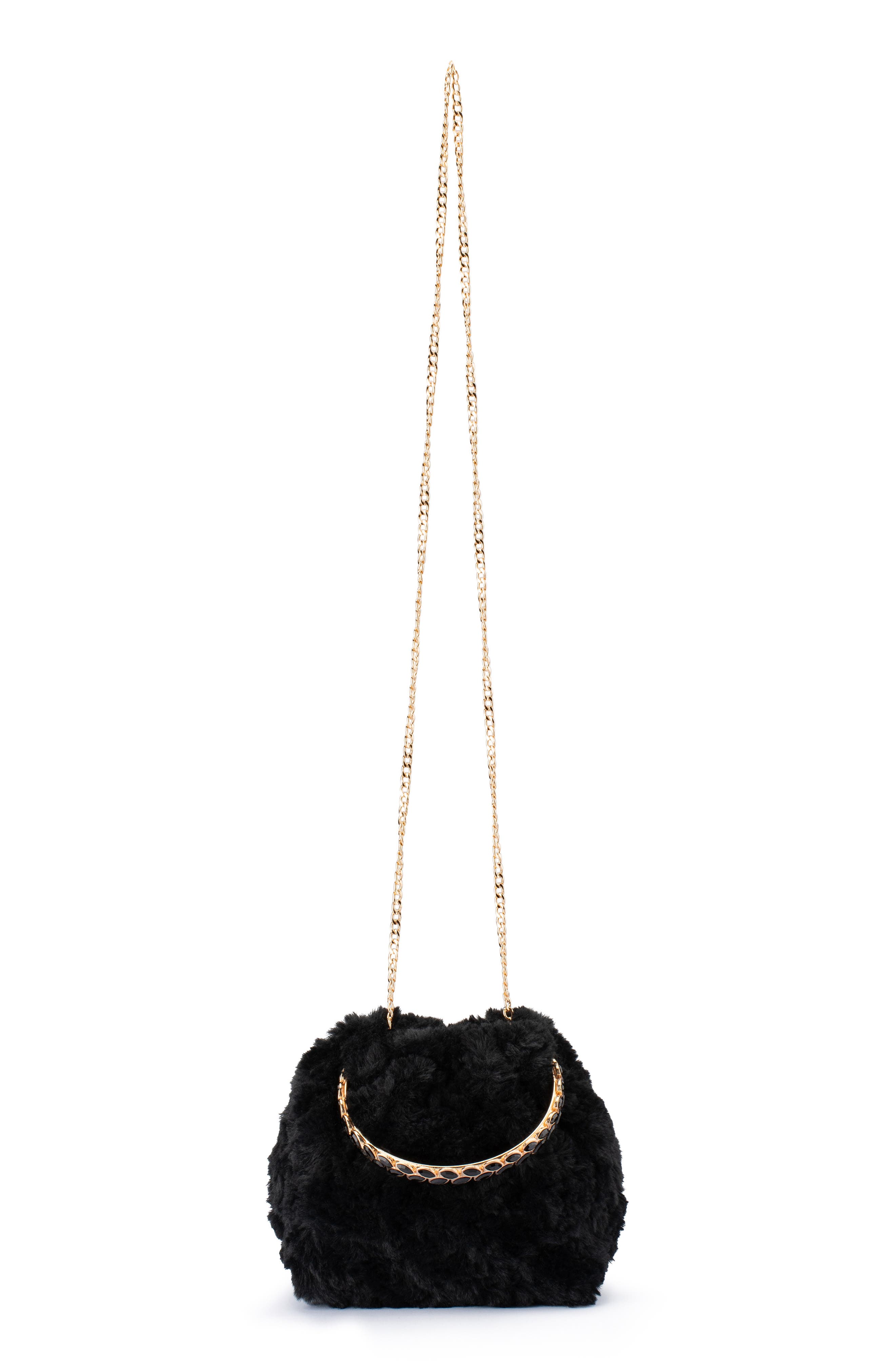 Phillipa Faux Fur Top Handle Bag, Alternate, color, BLACK