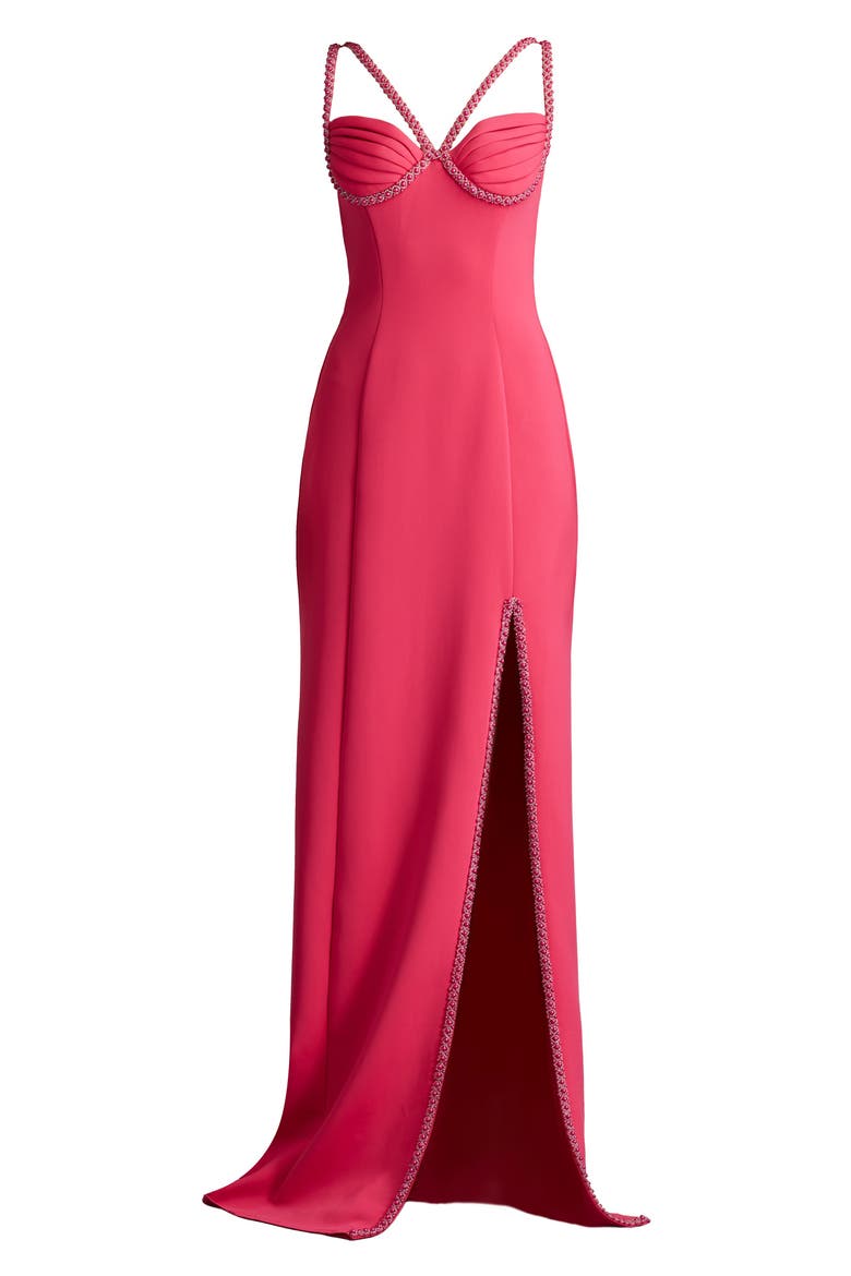 Bead Detail Body-Con Gown, Alternate, color, WILD PINK