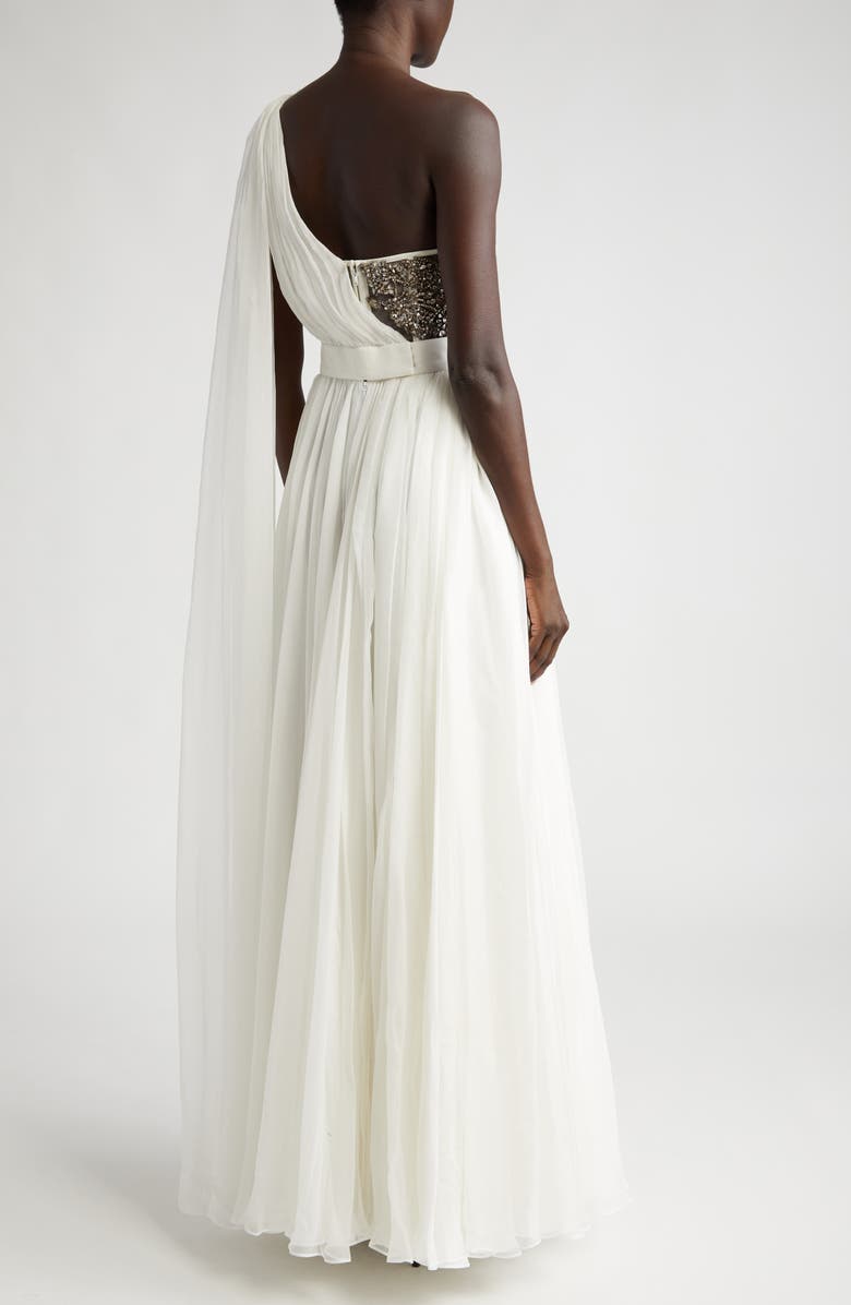 McQueen Crystal Embellished One-Shoulder Silk Chiffon Gown, Alternate, color, 